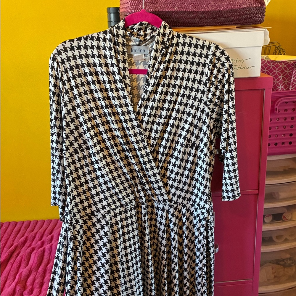 Karina Classic Black and White Houndstooth Dress.